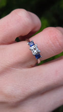 Load image into Gallery viewer, 2822: Platinum Princess Cut Diamond (0.45ct) Blue Sapphires 3-Stone Ring
