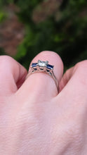 Load image into Gallery viewer, 2822: Platinum Princess Cut Diamond (0.45ct) Blue Sapphires 3-Stone Ring
