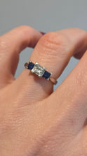 Load image into Gallery viewer, 2822: Platinum Princess Cut Diamond (0.45ct) Blue Sapphires 3-Stone Ring

