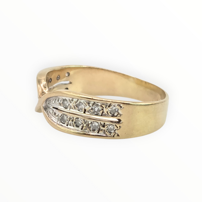 Vintage: 9ct Yellow Gold Natural Diamond Crossover Dress Ring