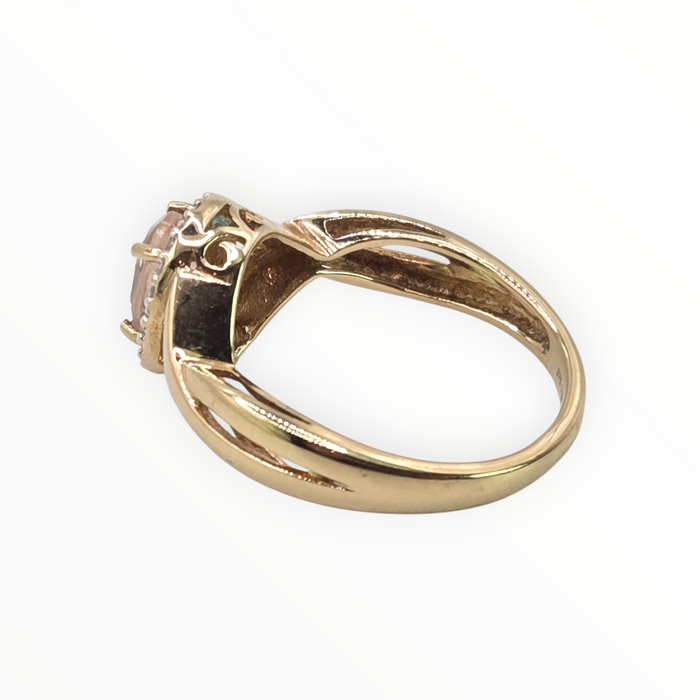 2720: Vintage 9ct Gold Pink Morganite 22  Natural Sparkling Diamonds Dress Ring