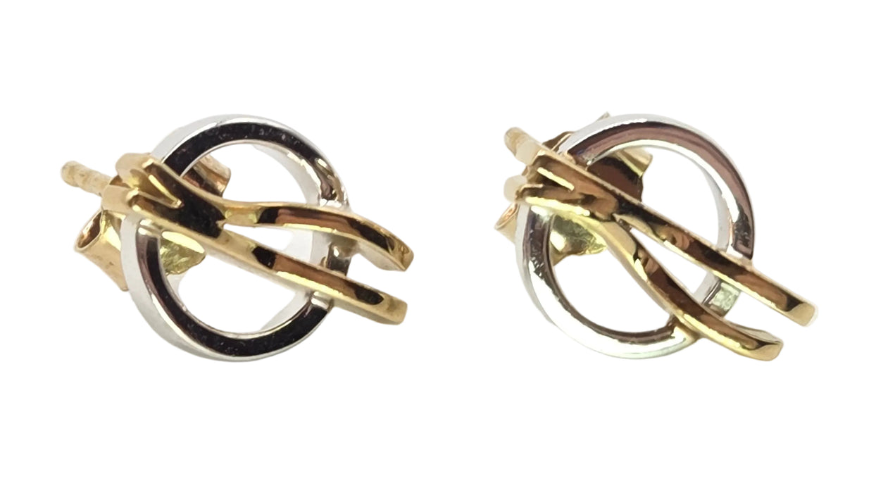 2722: Vintage 9ct Mixed Gold Stud Earrings- Yellow & White Gold