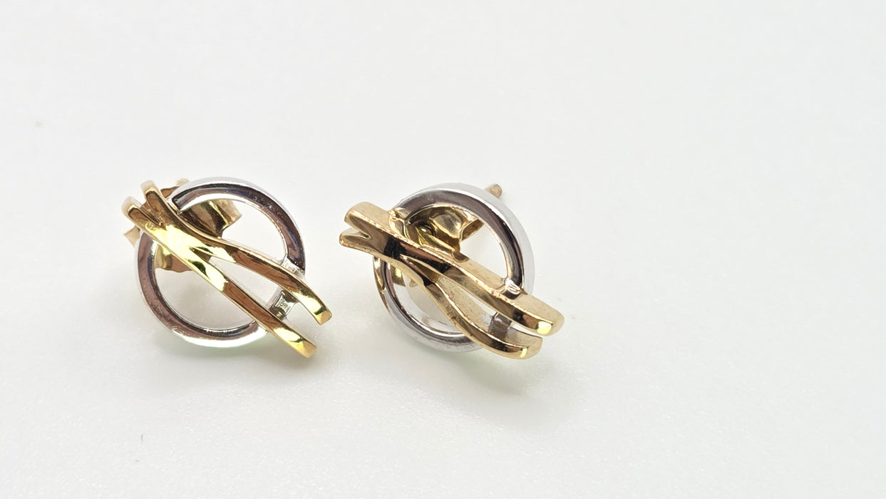 2722: Vintage 9ct Mixed Gold Stud Earrings- Yellow & White Gold