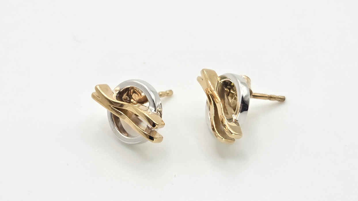 2722: Vintage 9ct Mixed Gold Stud Earrings- Yellow & White Gold