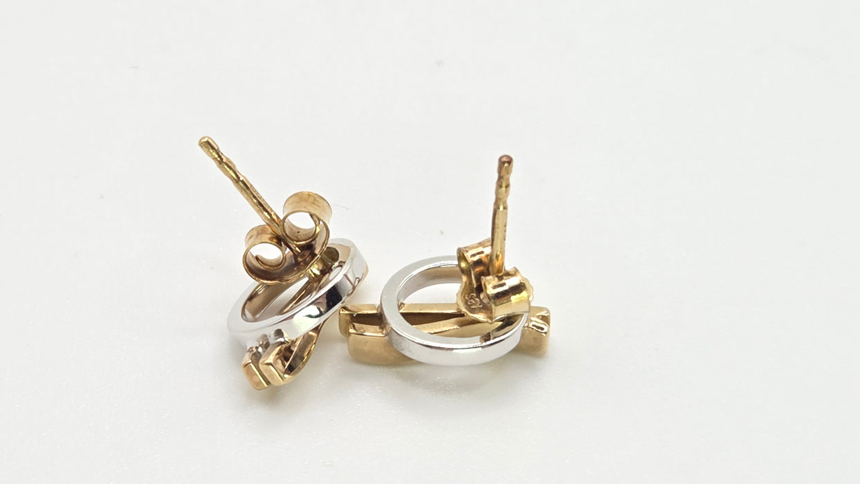 2722: Vintage 9ct Mixed Gold Stud Earrings- Yellow & White Gold