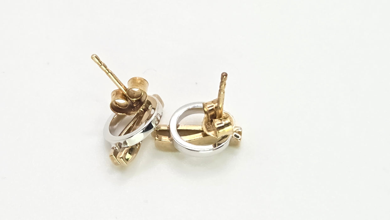 2722: Vintage 9ct Mixed Gold Stud Earrings- Yellow & White Gold