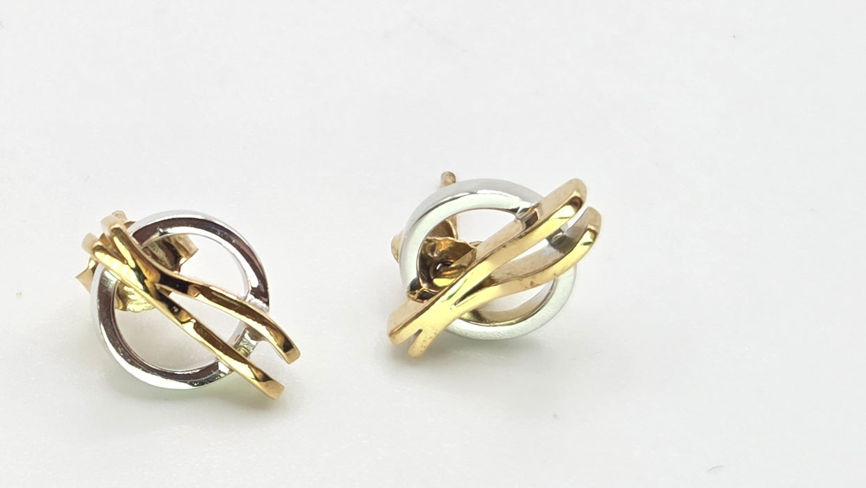 2722: Vintage 9ct Mixed Gold Stud Earrings- Yellow & White Gold