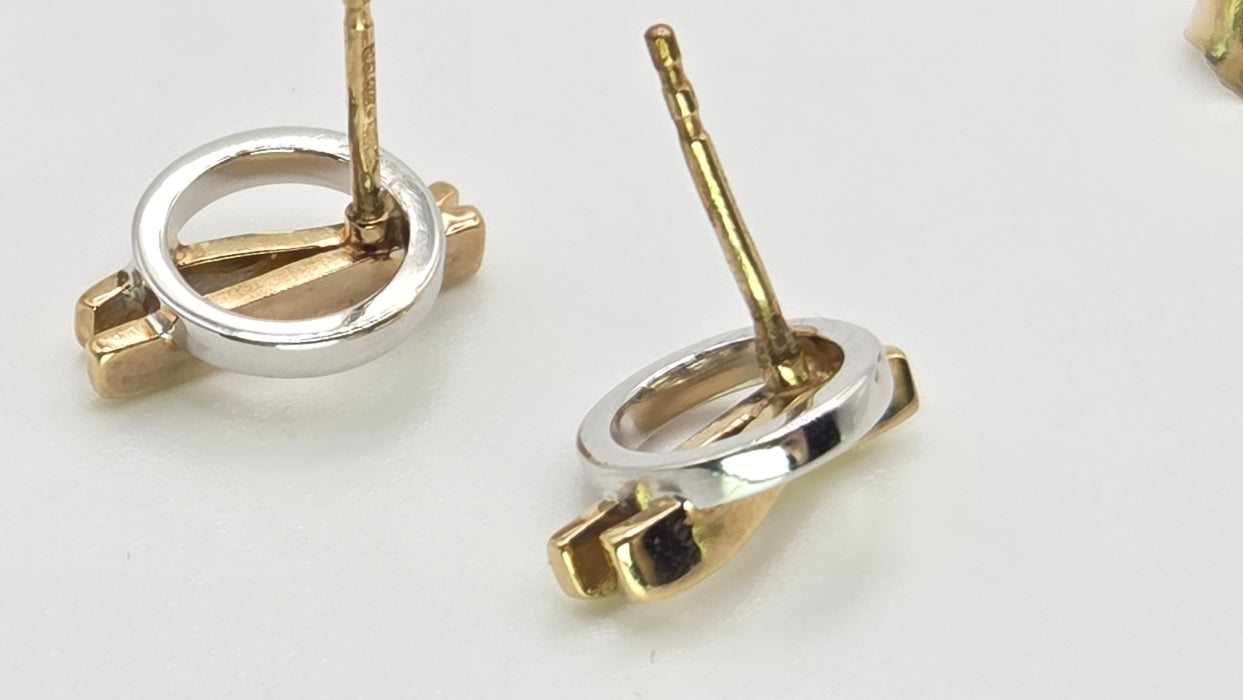 2722: Vintage 9ct Mixed Gold Stud Earrings- Yellow & White Gold