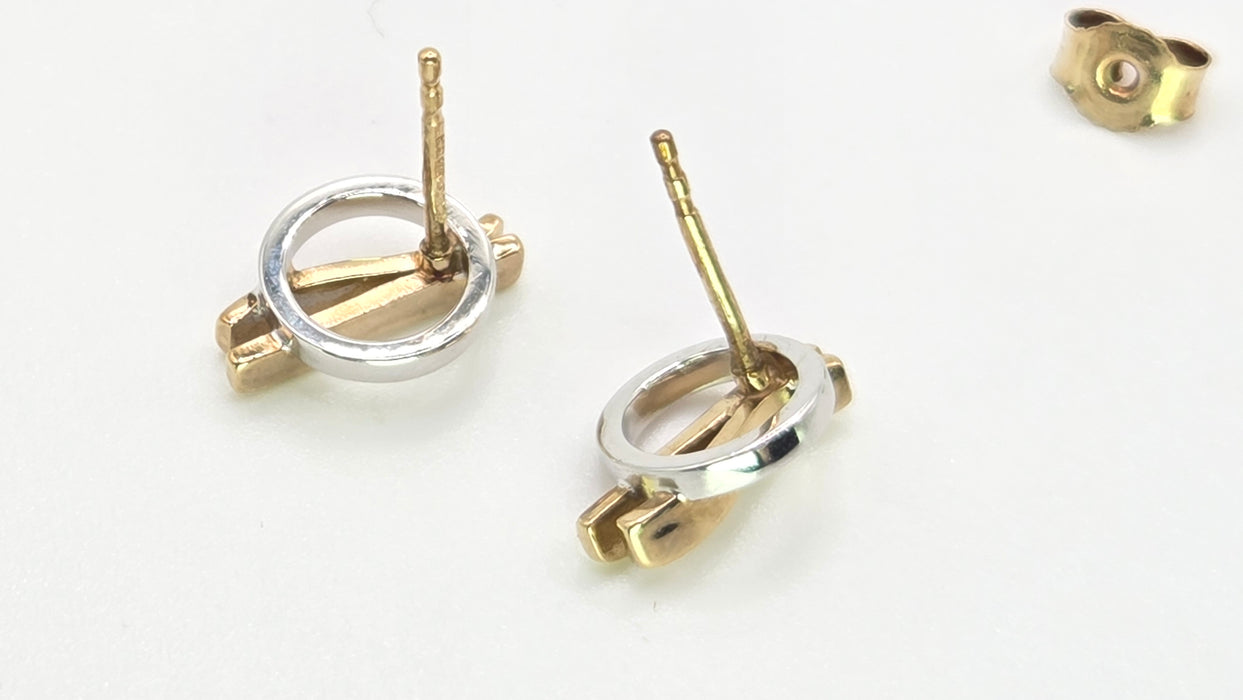 2722: Vintage 9ct Mixed Gold Stud Earrings- Yellow & White Gold