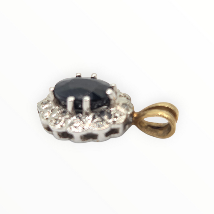 2810: Vintage 9ct Gold Blue Sapphire Diamonds Diana Style Pendant