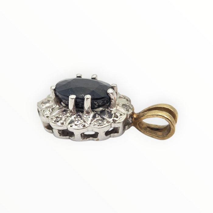 2810: Vintage 9ct Gold Blue Sapphire Diamonds Diana Style Pendant