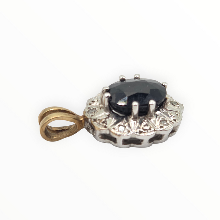 2810: Vintage 9ct Gold Blue Sapphire Diamonds Diana Style Pendant