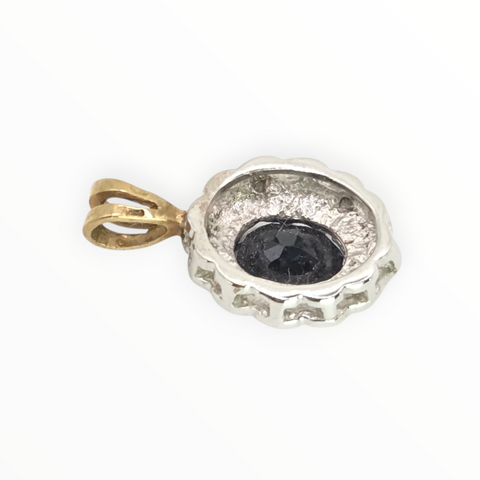 2810: Vintage 9ct Gold Blue Sapphire Diamonds Diana Style Pendant