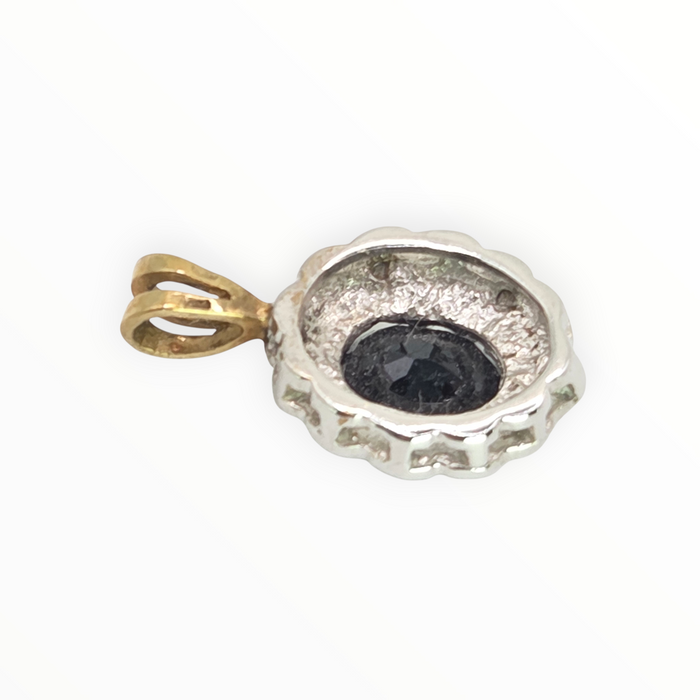 2810: Vintage 9ct Gold Blue Sapphire Diamonds Diana Style Pendant