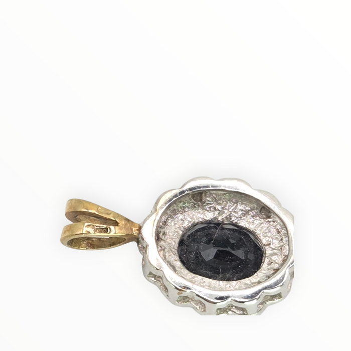 2810: Vintage 9ct Gold Blue Sapphire Diamonds Diana Style Pendant