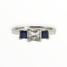 Load image into Gallery viewer, 2822: Platinum Princess Cut Diamond (0.45ct) Blue Sapphires 3-Stone Ring
