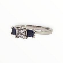 Load image into Gallery viewer, 2822: Platinum Princess Cut Diamond (0.45ct) Blue Sapphires 3-Stone Ring
