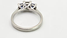 Load image into Gallery viewer, 2822: Platinum Princess Cut Diamond (0.45ct) Blue Sapphires 3-Stone Ring
