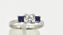 Load image into Gallery viewer, 2822: Platinum Princess Cut Diamond (0.45ct) Blue Sapphires 3-Stone Ring
