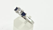 Load image into Gallery viewer, 2822: Platinum Princess Cut Diamond (0.45ct) Blue Sapphires 3-Stone Ring
