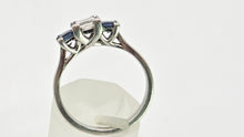Load image into Gallery viewer, 2822: Platinum Princess Cut Diamond (0.45ct) Blue Sapphires 3-Stone Ring
