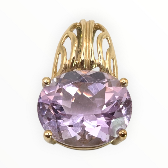 0890 Vintage: 9ct Yellow Gold Oval Lilac Amethyst Pendant
