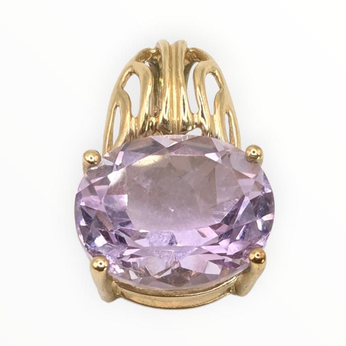 0890 Vintage: 9ct Yellow Gold Oval Lilac Amethyst Pendant