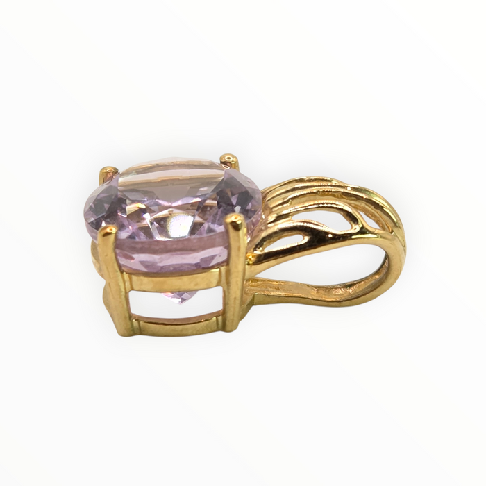 0890 Vintage: 9ct Yellow Gold Oval Lilac Amethyst Pendant