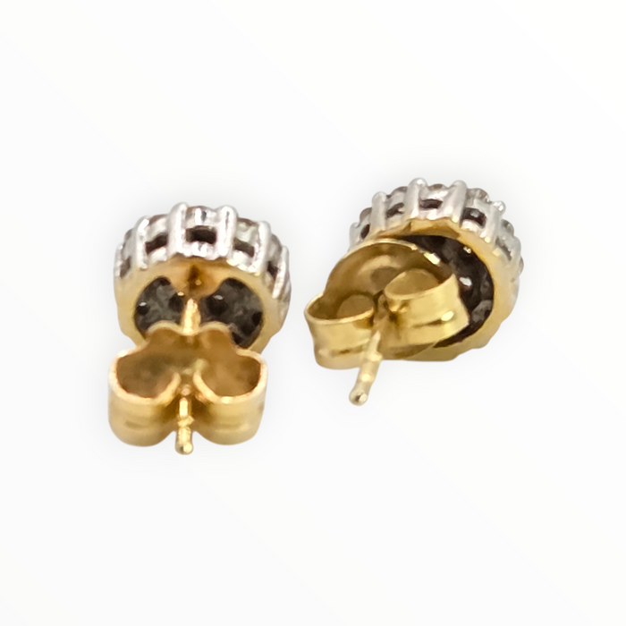 2816 Vintage 18ct Gold Natural Sparkling Diamonds Stud Earrings