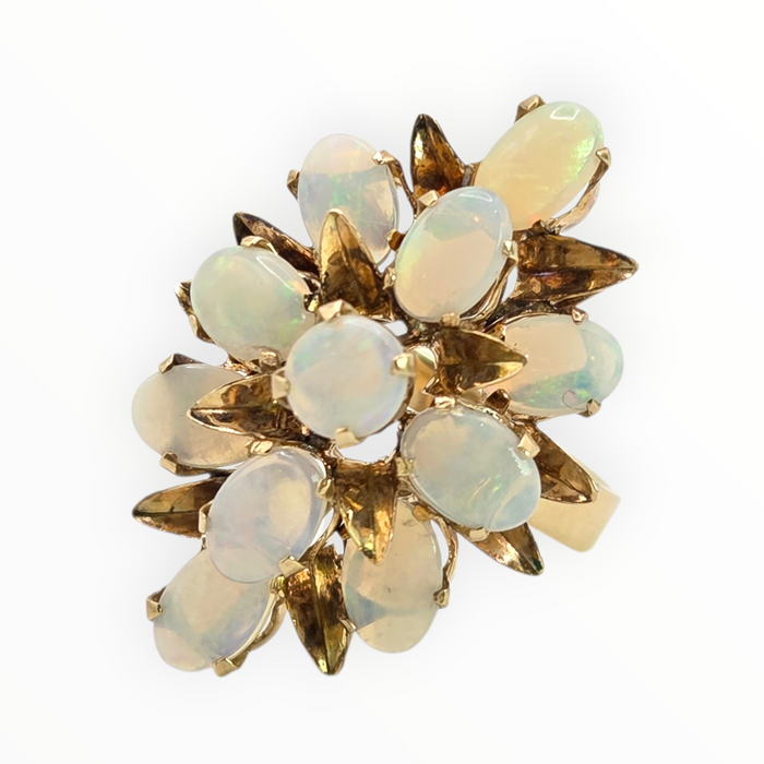 2829 Vintage 18ct Gold White Opals Domed Cluster Statement Ring