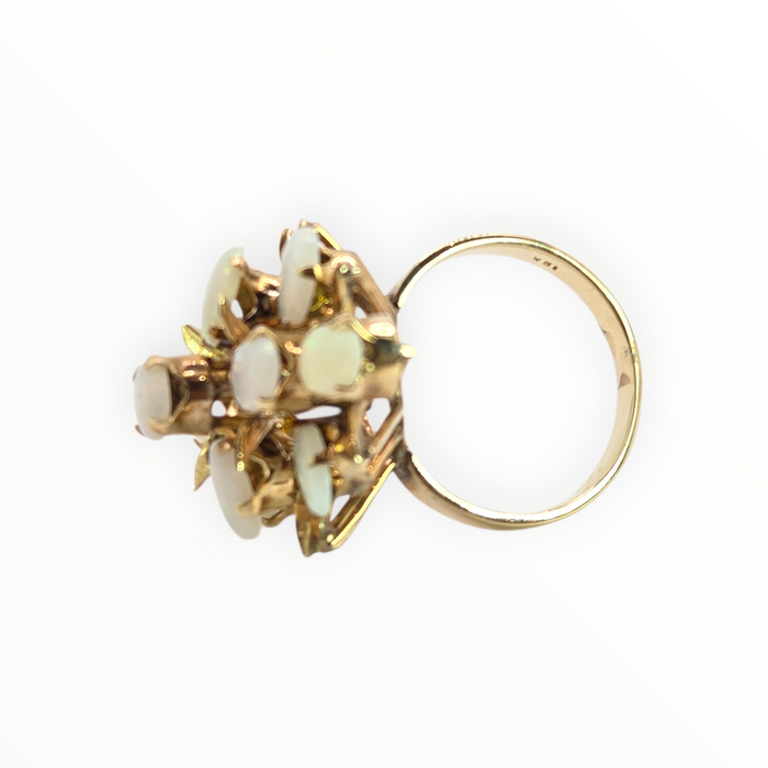 2829 Vintage 18ct Gold White Opals Domed Cluster Statement Ring