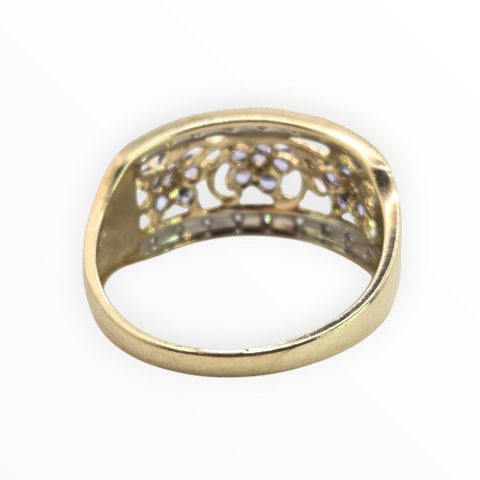 2938- Vintage 9ct Gold Iolites Natural Sparkling Diamonds Flower Head Cocktail Ring