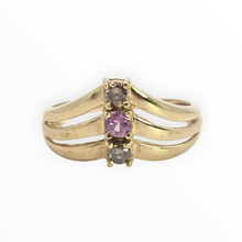 Load image into Gallery viewer, 2939: 9ct Gold Chocolate Diamonds Pink Topaz Geometric Set Ring
