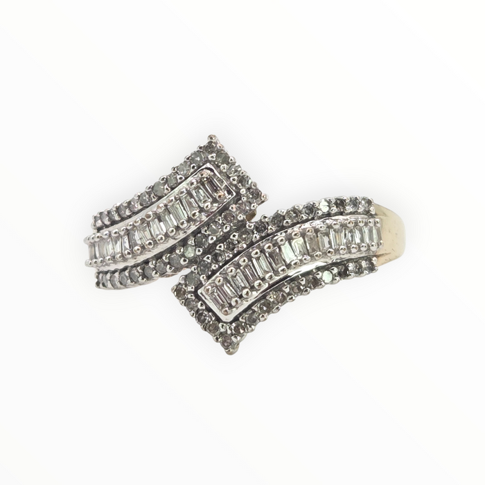 2936 Vintage 9ct Gold Natural Sparkling Diamonds Bypass Ring
