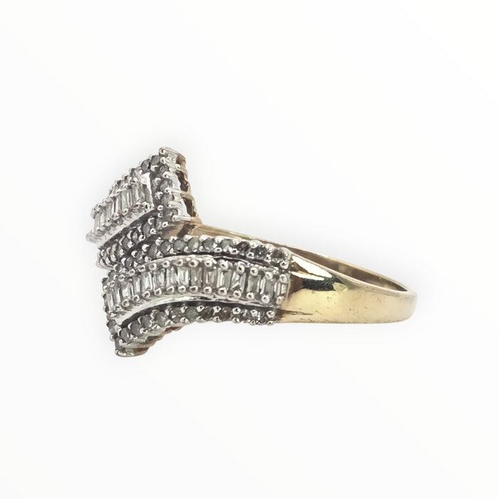 2936 Vintage 9ct Gold Natural Sparkling Diamonds Bypass Ring