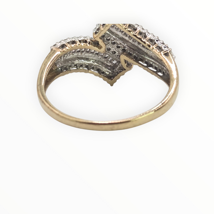 2936 Vintage 9ct Gold Natural Sparkling Diamonds Bypass Ring