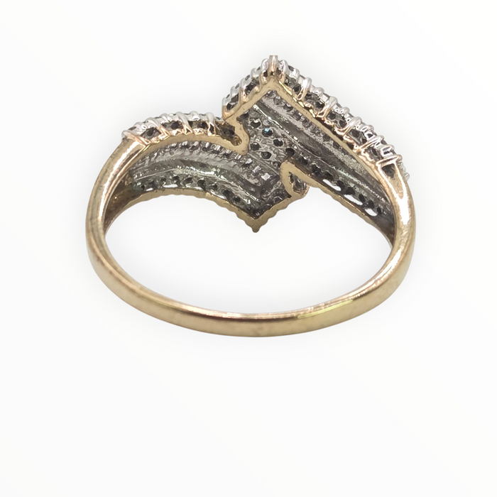 2936 Vintage 9ct Gold Natural Sparkling Diamonds Bypass Ring