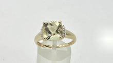 Load image into Gallery viewer, 2933: Vintage 9ct Gold Mint Green Citrine 10 Diamonds Dress Ring
