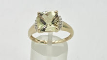 Load image into Gallery viewer, 2933: Vintage 9ct Gold Mint Green Citrine 10 Diamonds Dress Ring
