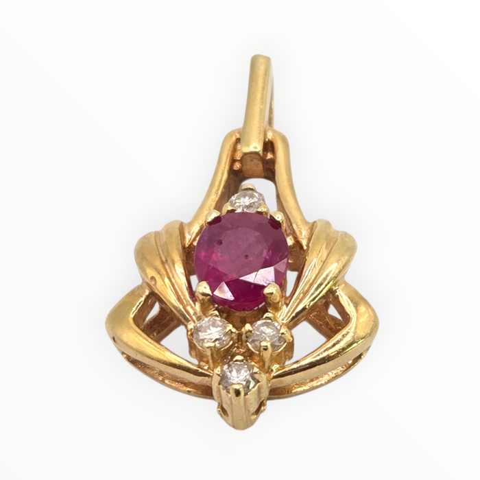 2935 Vintage 18ct Gold Ruby Sparkling Natural Diamonds Pendant