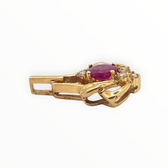 2935 Vintage 18ct Gold Ruby Sparkling Natural Diamonds Pendant