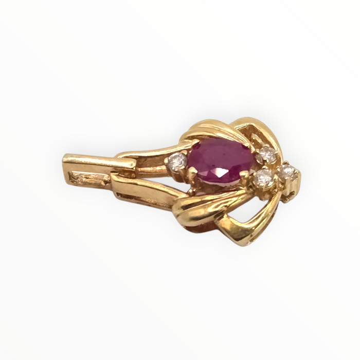 2935 Vintage 18ct Gold Ruby Sparkling Natural Diamonds Pendant