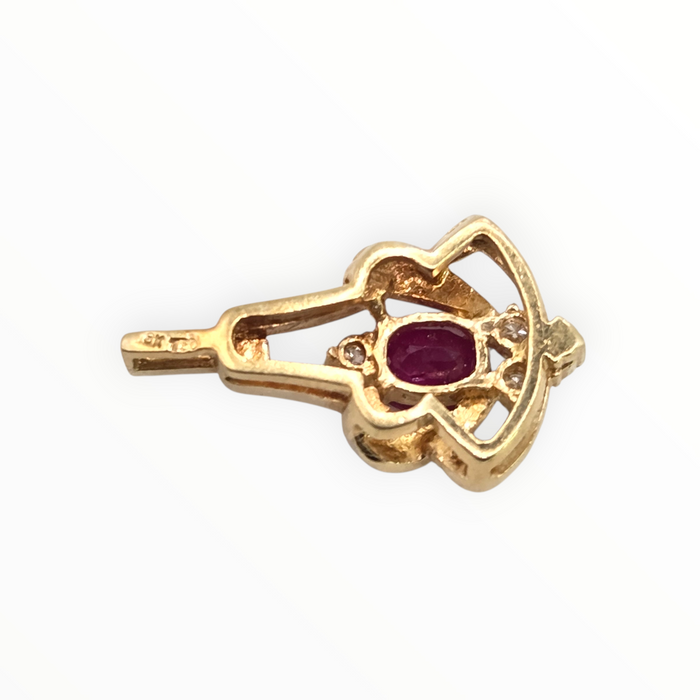 2935 Vintage 18ct Gold Ruby Sparkling Natural Diamonds Pendant