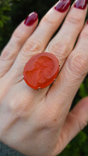 Load image into Gallery viewer, 2944: Rare 9ct Gold Intaglio  Carved Orange Carnelian Ring- From 1944

