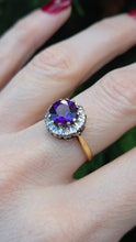 Load image into Gallery viewer, 0405: Vintage: 18ct Gold &amp; Deep Purple Amethyst 12 Diamonds Cluster Ring
