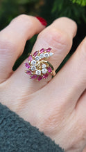Load image into Gallery viewer, 2818: Vintage: 14c Gold Rubies Diamonds (0.55ct) Cocktail Ring- Remarkable
