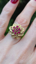 Load image into Gallery viewer, 1252: Vintage: 14ct Gold 7 Rubies Swirl Statement Cocktail Ring- Exceptional
