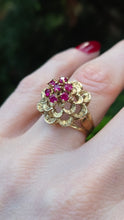 Load image into Gallery viewer, 1252: Vintage: 14ct Gold 7 Rubies Swirl Statement Cocktail Ring- Exceptional
