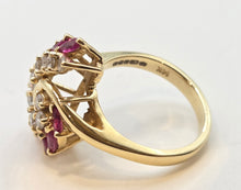Load image into Gallery viewer, 2818: Vintage: 14c Gold Rubies Diamonds (0.55ct) Cocktail Ring- Remarkable
