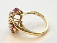 Load image into Gallery viewer, 2818: Vintage: 14c Gold Rubies Diamonds (0.55ct) Cocktail Ring- Remarkable
